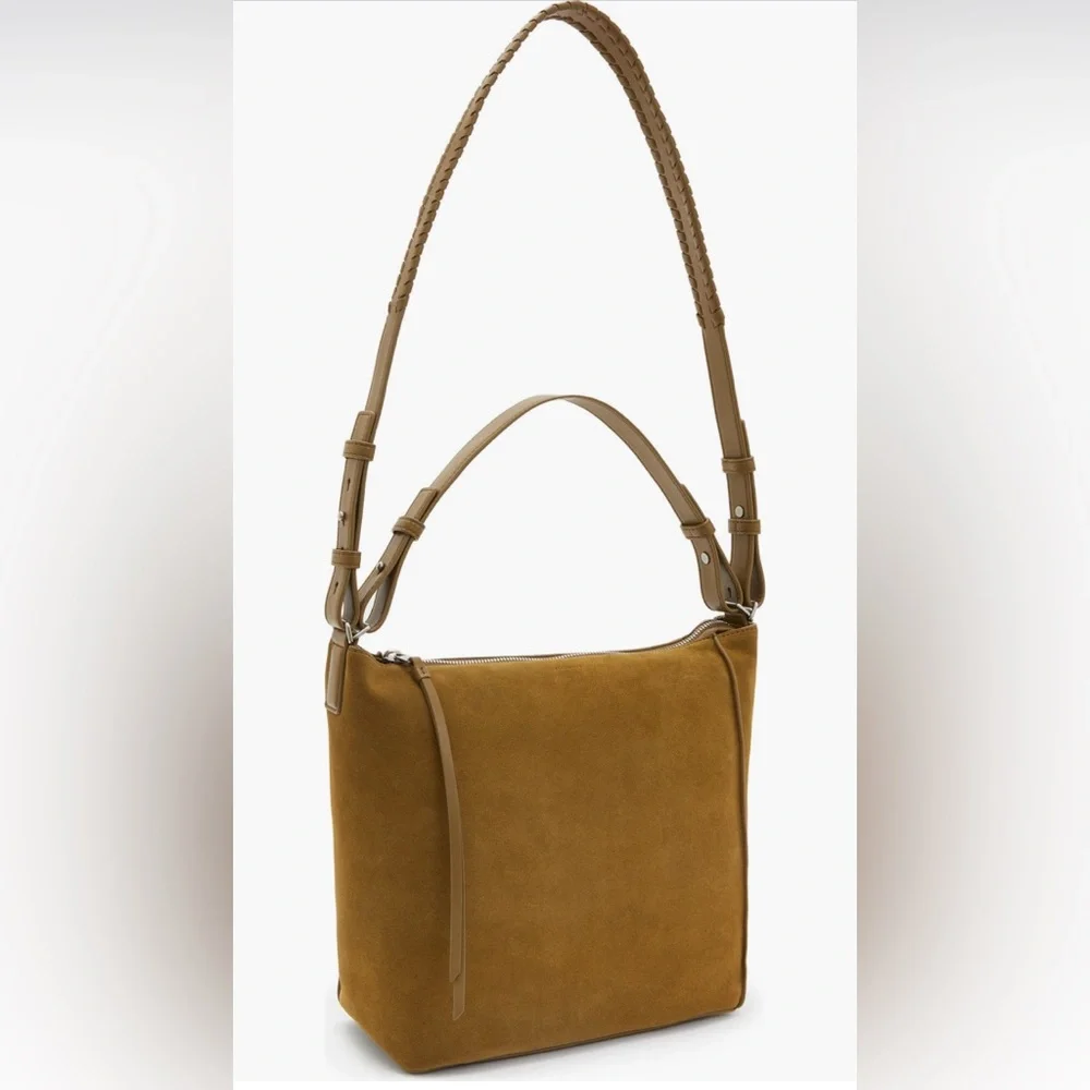All Saints Kita Suede Messenger Crossbody Bag In Conker Brown